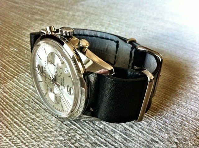 Gabe's Super Fine BR126 Officers watch on Black leather Nato, Eel Skin lining