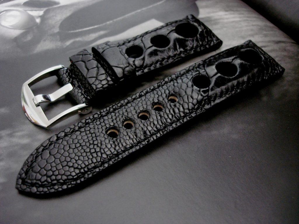 Satin-Black-ostrich-leg-skin-rally-strap-for-blancpain-tribute-to-fifty-fathoms