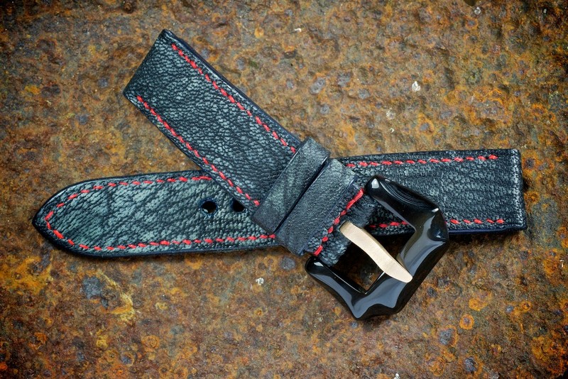 Water Buffalo Horn buckle from FineWatchBuckles.com on Dirty Denim Strap