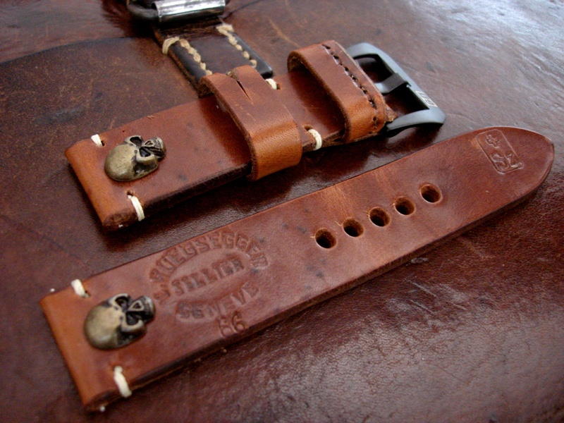 Antique Bronze Skull Rivets on 1966 Swiss Ammo strap