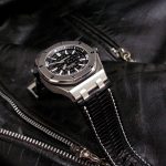 Custom Watch Strap for Royal Oak Offshore Diver Made From Racing Black Teju Lizard