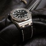 Custom Watch Strap for Royal Oak Offshore Diver Made From Racing Black Teju Lizard