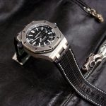 Custom Watch Strap for Royal Oak Offshore Diver Made From Racing Black Teju Lizard