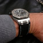 Custom Watch Strap for Royal Oak Offshore Diver Made From Racing Black Teju Lizard