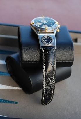Custom Ostrich Leg skin strap for Breitling Chronomat with UTC module