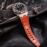 Custom Dyed Orange Alligator watch strap for Audemars Piguet Diver