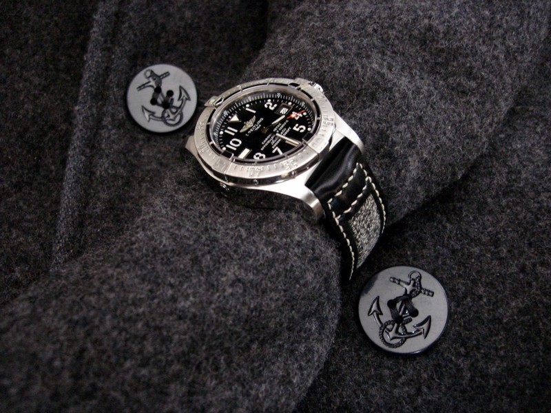 Breitling SeaWolf on Unique Vintage Swiss Army Rucksack Canvas and Black leather strap