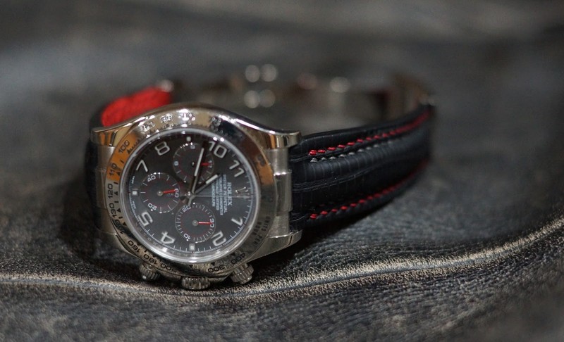 Rolex Daytona on SuperMatte Teju with Double Row Stitching Steel Grey and Red!!