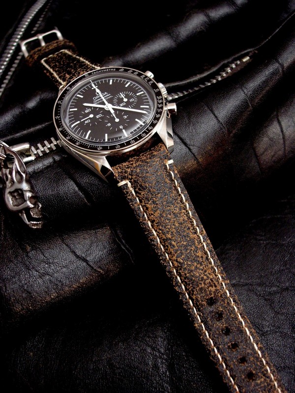 Super Distressed leather in 20mm lug widths - Great handmade leather Watch Strap for Rolex Sub and Omega Speedmaster