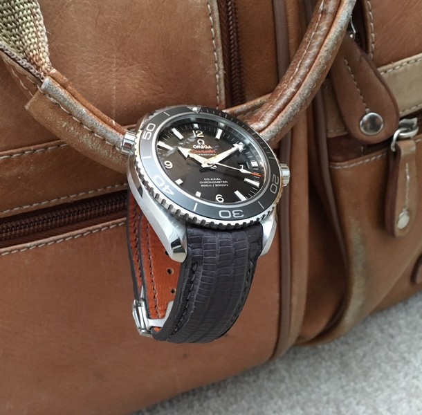 John's Omega Planet Ocean 45.5 on Commando Grey SuperMatte Teju Lizard