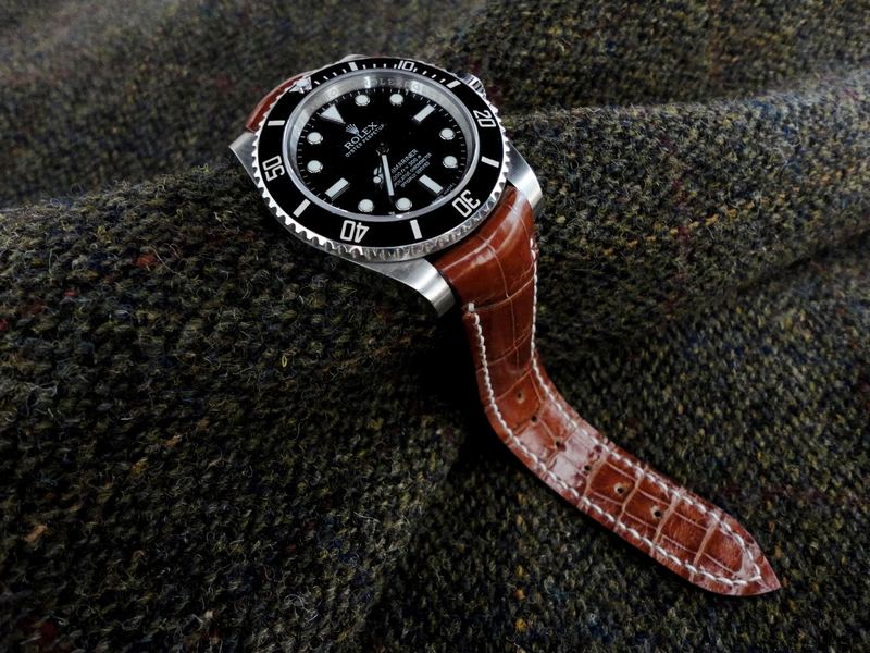 Available for Immediate Purchase: Vintage Cognac Alligator Strap with Integrated fit for Rolex Sub, GTM, etc.