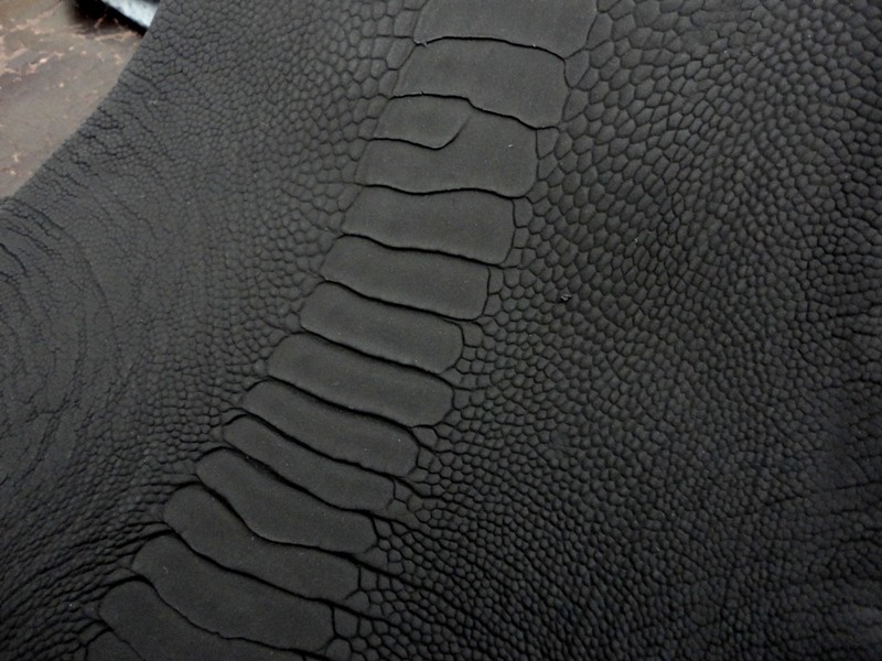 THIS JUST IN: SuperMatte Ostrich Leg skin in Carbon Black and Deep Atlantic Blue!!