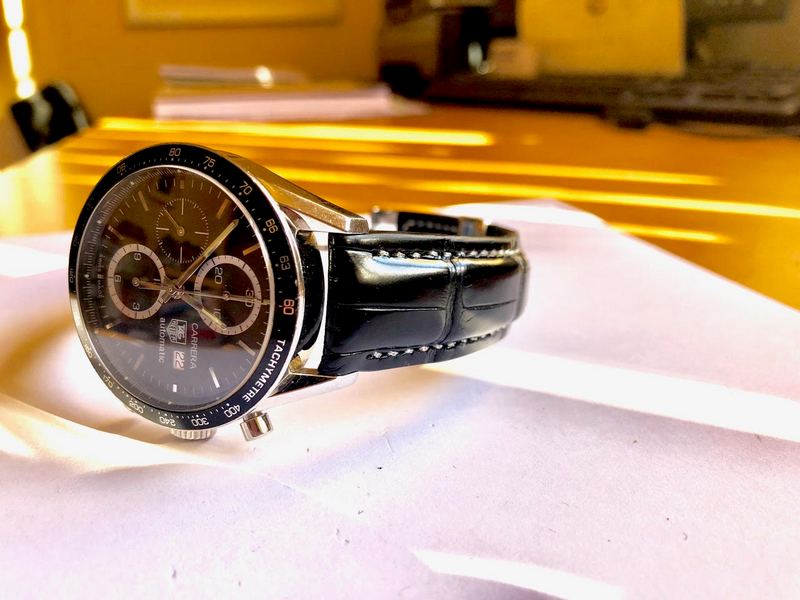 Jat's Tag Heuer Carrera on 'Million Dollar Black' Alligator with Metallic Silver Stitching