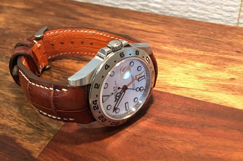 Rolex Polar Explorer II on Vintage Cognac Alligator Strap with our Integrated Fit