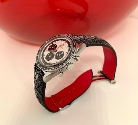 Vincenzo's Panda Dial Omega Speedmaster on Matte finished Black Row Stone Stingray