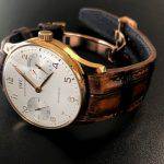 Hand Antique finish Alligator strap for IWC Portuguese in Rose Gold with integrated fit