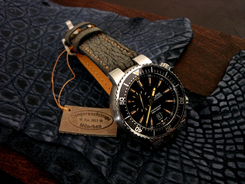Grey-Moss Nubuck Sharkskin on Oris Small Seconds Diver