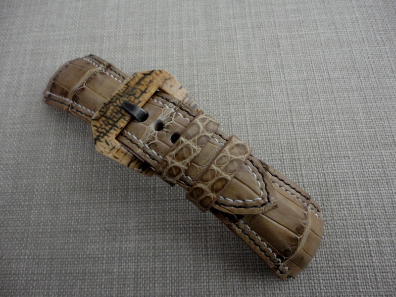 Bamboo Alligator for Panerai with Double Row stitching and Mammoth Ivory buckle