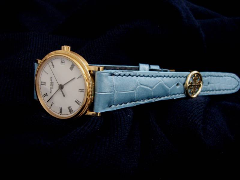 Straps made from Pearlescent Baby Blue Alligator