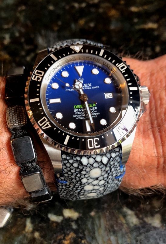 Row Stone Stingray strap on Rolex Deep Sea D-Blue