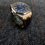 Custom watch strap for Audemars Piguet 15400 made from Tobacco Brown Teju Lizard