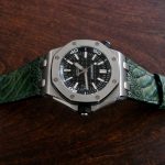 Custom Watch Strap for Audemars Piguet Diver made from 'Cypress' colored Ostrich Leg Skin