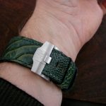 Custom Watch Strap for Audemars Piguet Diver made from 'Cypress' colored Ostrich Leg Skin