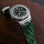 Custom Watch Strap for Audemars Piguet Diver made from 'Cypress' colored Ostrich Leg Skin