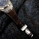 Custom watch strap for Audemars Piguet 15400 made from Tobacco Brown Teju Lizard