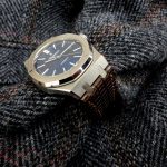 Custom watch strap for Audemars Piguet 15400 made from Tobacco Brown Teju Lizard