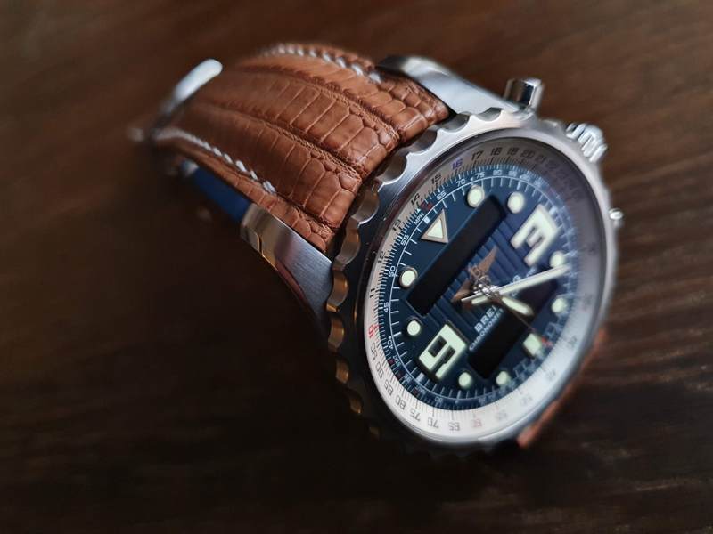 Custom Watch Strap for Breitling Chronospace made from Racing Tan Teju Lizard with Integrated fit