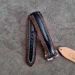 Waxy Black Calfskin strap with Double Row stitching and Orange Edge Paint