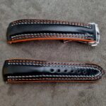 Waxy Black Calfskin strap with Double Row stitching and Orange Edge Paint