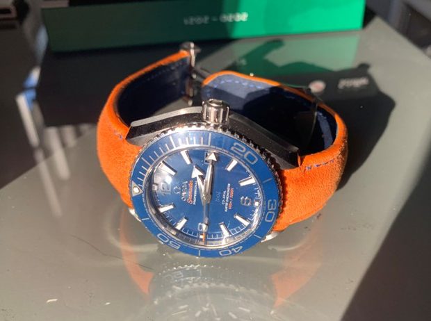 Lambo Orange Alcantara strap for Omega Planet Ocean