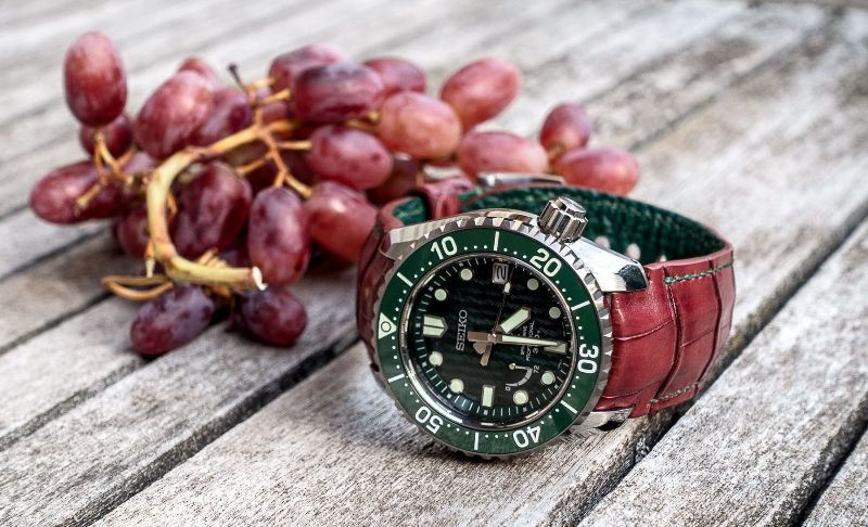 Custom Vin de Baies (Berry wine) Alligator Watch strap Strap for Seiko SNR045J1