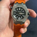 Orange Ostrich Leg custom watch strap on Audemars Piguet Diver