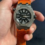 Orange Ostrich Leg custom watch strap on Audemars Piguet Diver