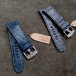 Azur Blue Ostrich Leg and Destroyer Grey Alligator custom watch straps for 44mm Audemars Piguet Royal Oak Offshore