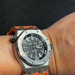 Orange Ostrich Leg custom watch strap on Audemars Piguet Diver