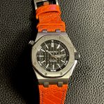 Orange Ostrich Leg custom watch strap on Audemars Piguet Diver
