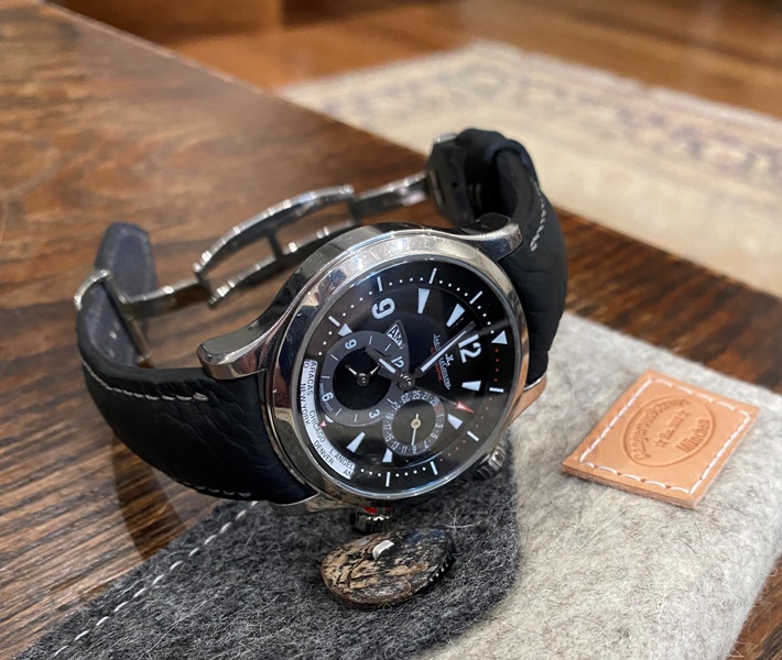 SuperMatte Black Ostrich Leg Strap for Jaeger LeCoultre Master Compressor Geographic