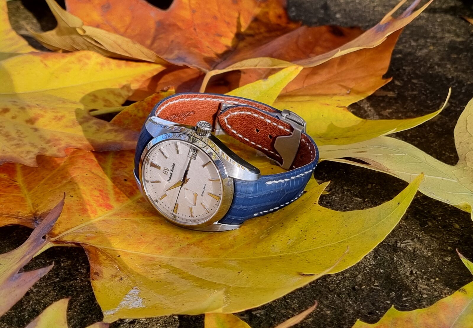Baltic Blue Lizard Strap for Grand Seiko Snowflake