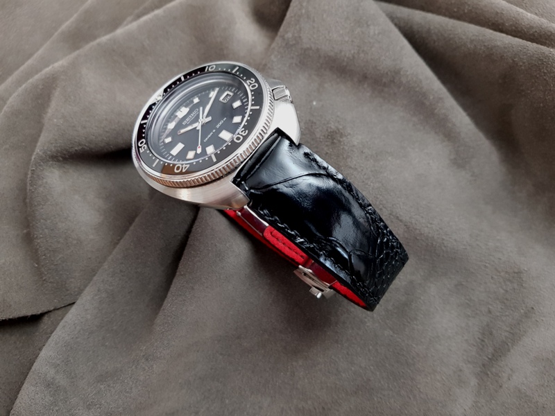 Satin Black Ostrich Leg for Seiko