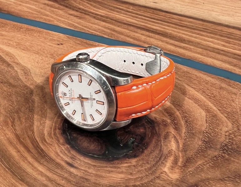 Rolex Arctic Explorer II on Orange Alligator Strap