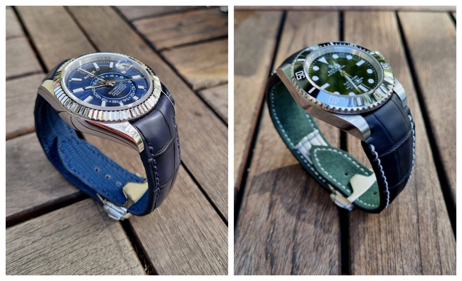 Rolex Sky-Dweller on Alligator strap with 'Thick Curve Lug System' and Rolex Sub on Alligator strap with 'Fully Integrated Fit'