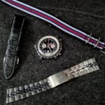 With OEM Bracelet, Dangerous9strap in Alligator and striped NATO