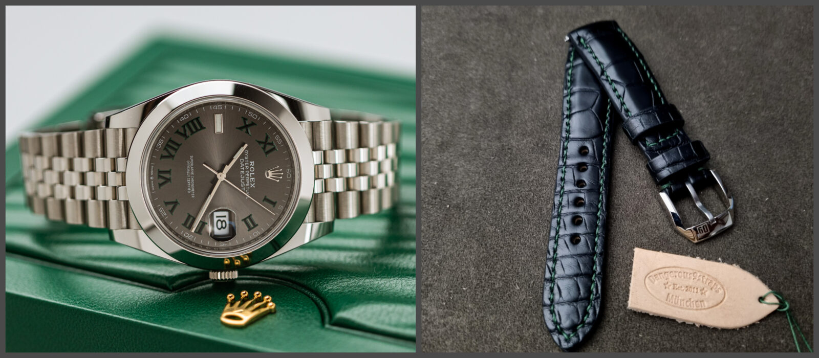 For Sale: 'Racing Black' Alligator Strap for Rolex Datejust 41 Wimbledon
