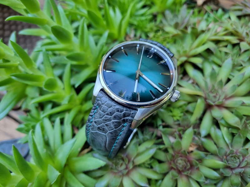 H. Moser Pioneer Blue Lagoon on Ostrich Leg strap