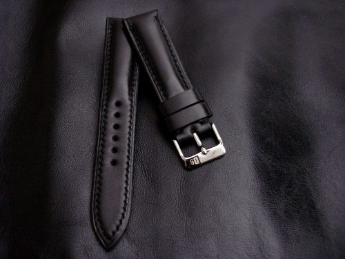 Waxy-Black-Calfskin-Leather-watch-strap-20/18mm-width