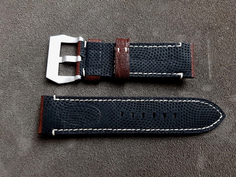 Black Kangaroo Lining on Safari Brown watch strap